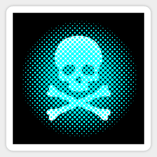 Neon Blue Skull and Crossbones Scary Creepy Fun Gothic Modern Art Sticker